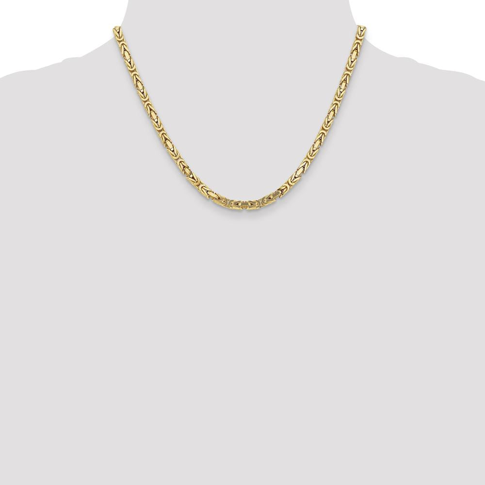 14K Yellow Gold 18-inch 4mm Byzantine Chain Necklace with Lobster Clasp by Oro Pregiato