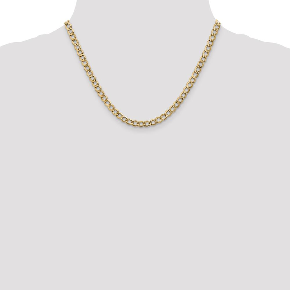 14K Yellow Gold 18-Inch 5.25mm Semi-Solid Curb Chain with Lobster Clasp by Oro Pregiato