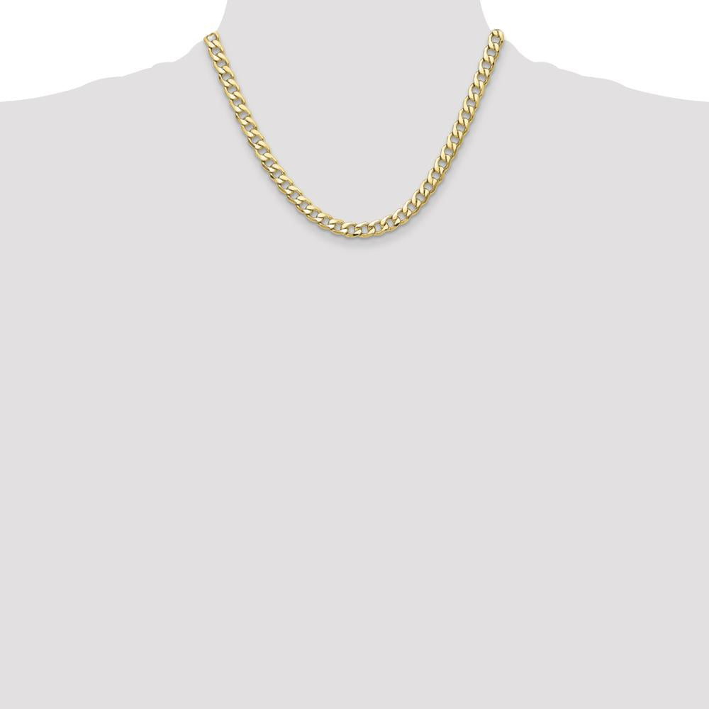 14K Yellow Gold 18-inch 7.5mm Semi-Solid Curb Chain Necklace by Oro Pregiato