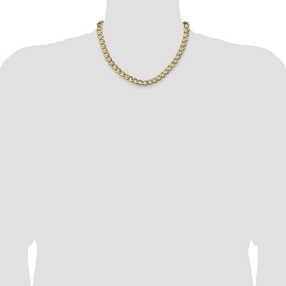 14K Yellow Gold 18-Inch 9mm Semi-Solid Curb Chain with Lobster Clasp - Lightweight and Durable by Oro Pregiato