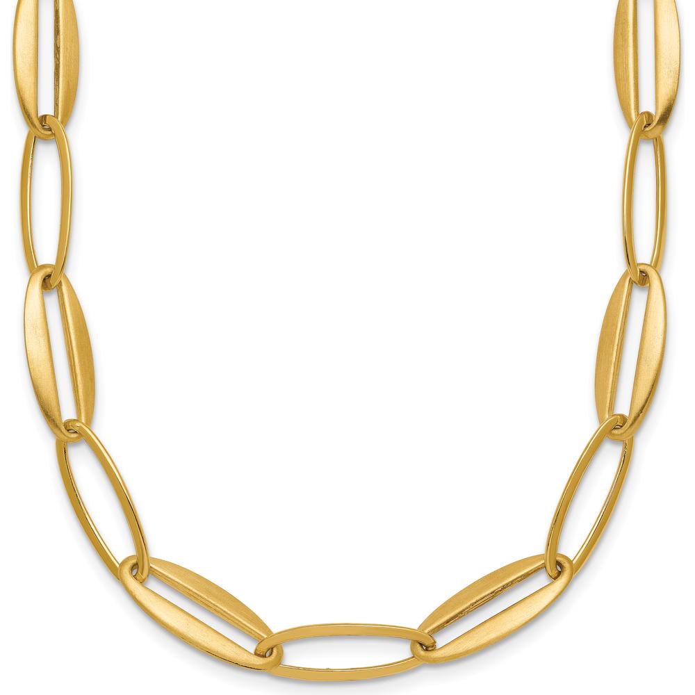 14K Yellow Gold 18-inch Brushed and Polished Oval Link Necklace by 0