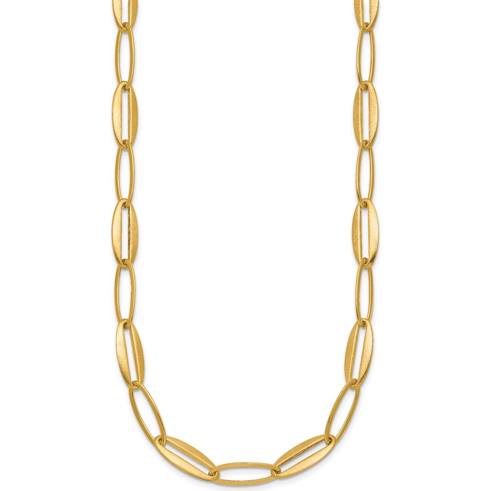 14K Yellow Gold 18-inch Brushed and Polished Oval Link Necklace by 0