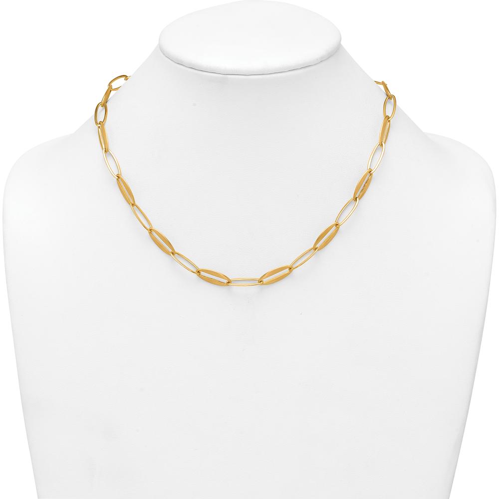 14K Yellow Gold 18-inch Brushed and Polished Oval Link Necklace by 0