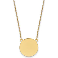 14K Yellow Gold 18-Inch Cable Chain Necklace with Polished Engravable Circular Disc Pendant by Oro Pregiato
