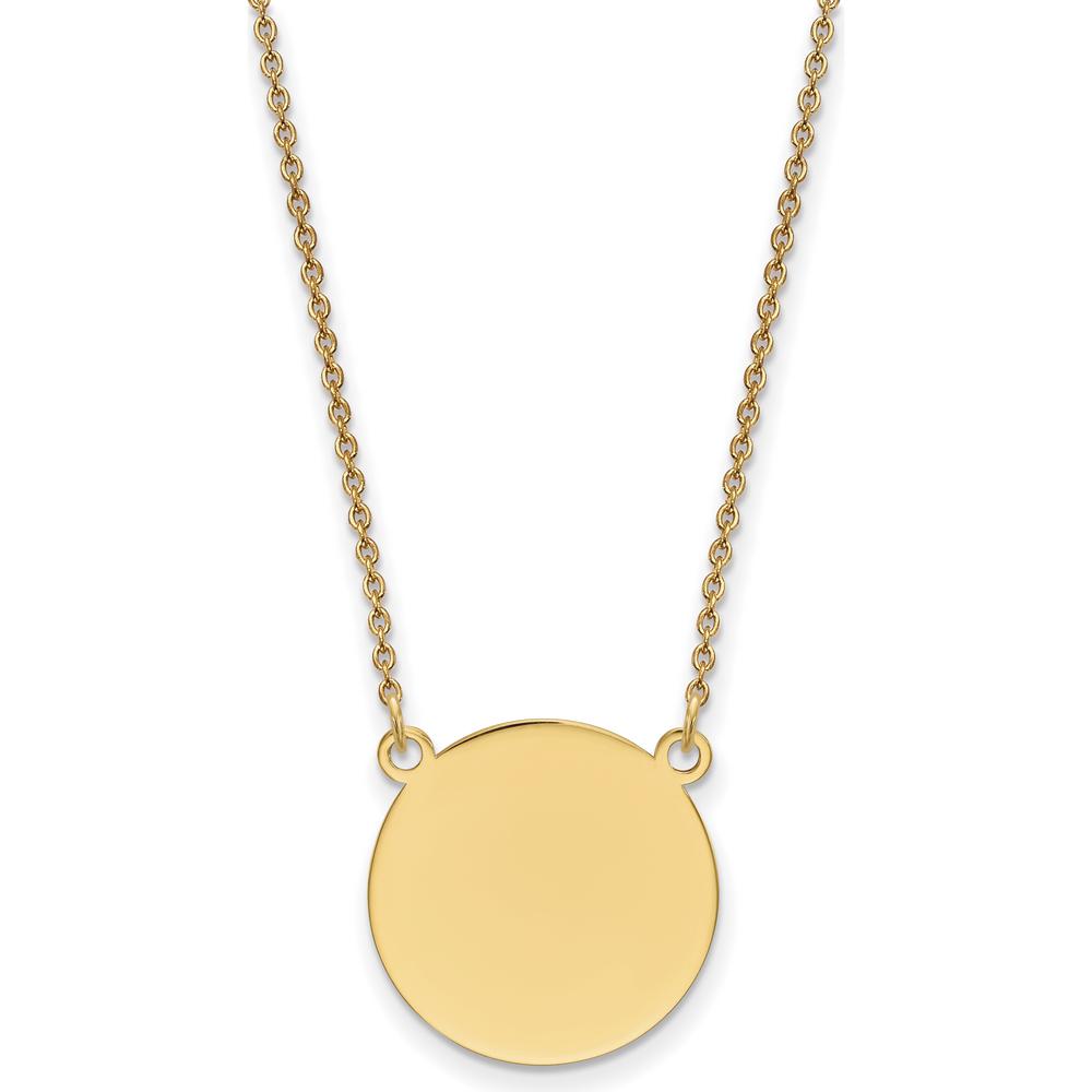 14K Yellow Gold 18-Inch Cable Chain Necklace with Polished Engravable Circular Disc Pendant by Oro Pregiato