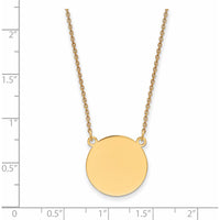 14K Yellow Gold 18-Inch Cable Chain Necklace with Polished Engravable Circular Disc Pendant by Oro Pregiato