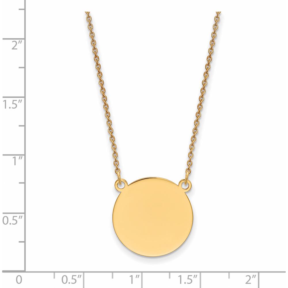 14K Yellow Gold 18-Inch Cable Chain Necklace with Polished Engravable Circular Disc Pendant by Oro Pregiato