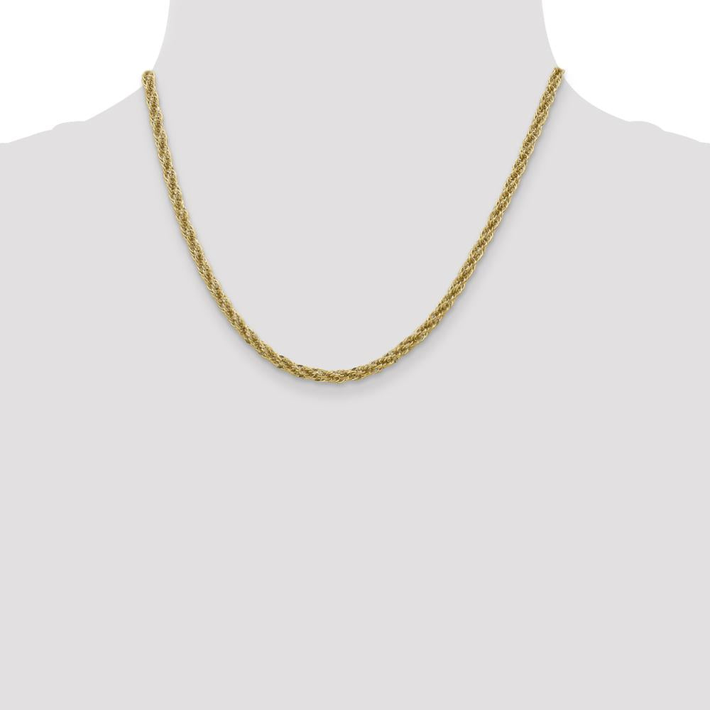 14K Yellow Gold 18-Inch Diamond-Cut Rope Chain Necklace - 3.3mm Width by Oro Pregiato