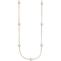14K Yellow Gold 18-inch Necklace with 9 Freshwater Cultured Pearls - 5-6mm by Monteluci Fine Jewelry