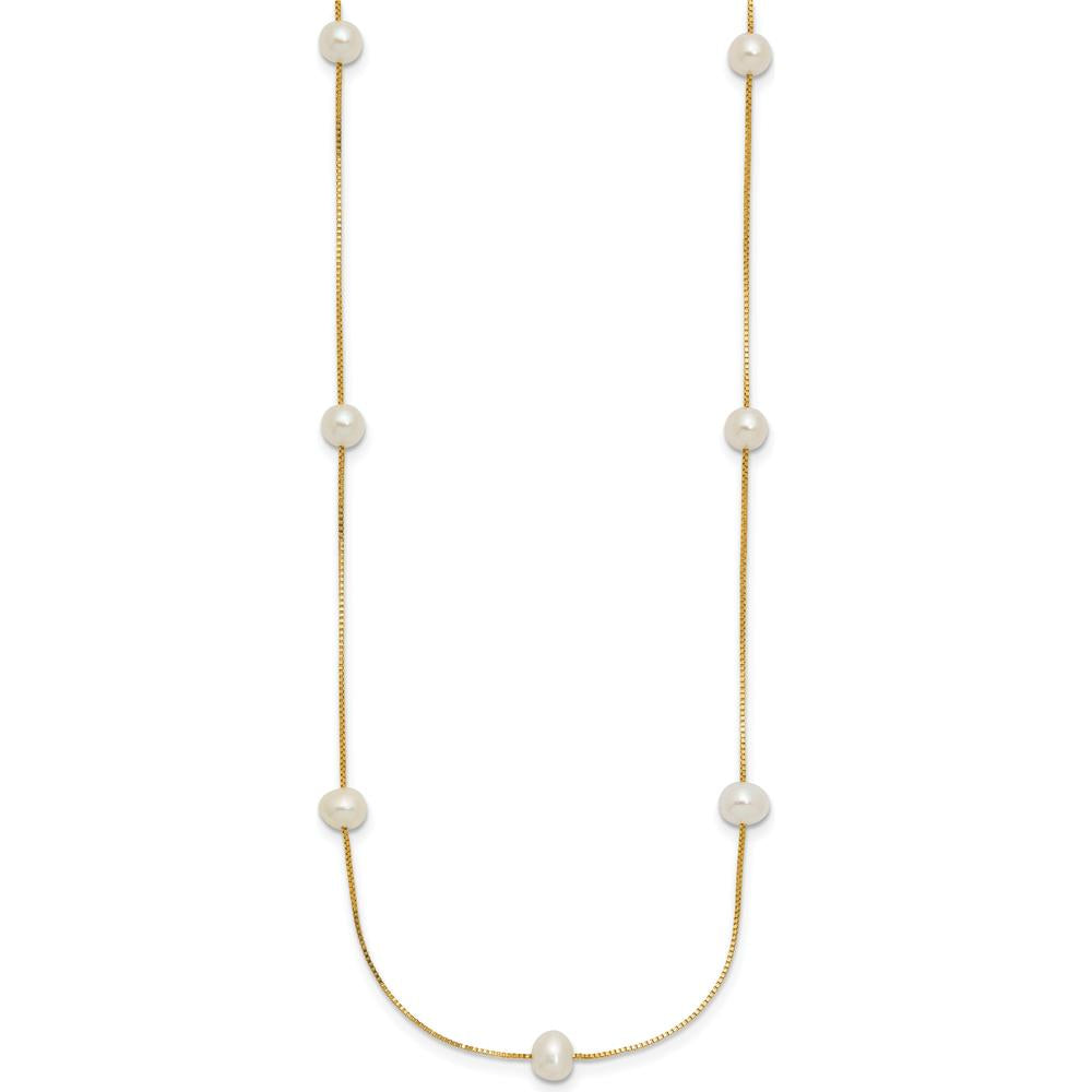 14K Yellow Gold 18-inch Necklace with 9 Freshwater Cultured Pearls - 5-6mm by Monteluci Fine Jewelry