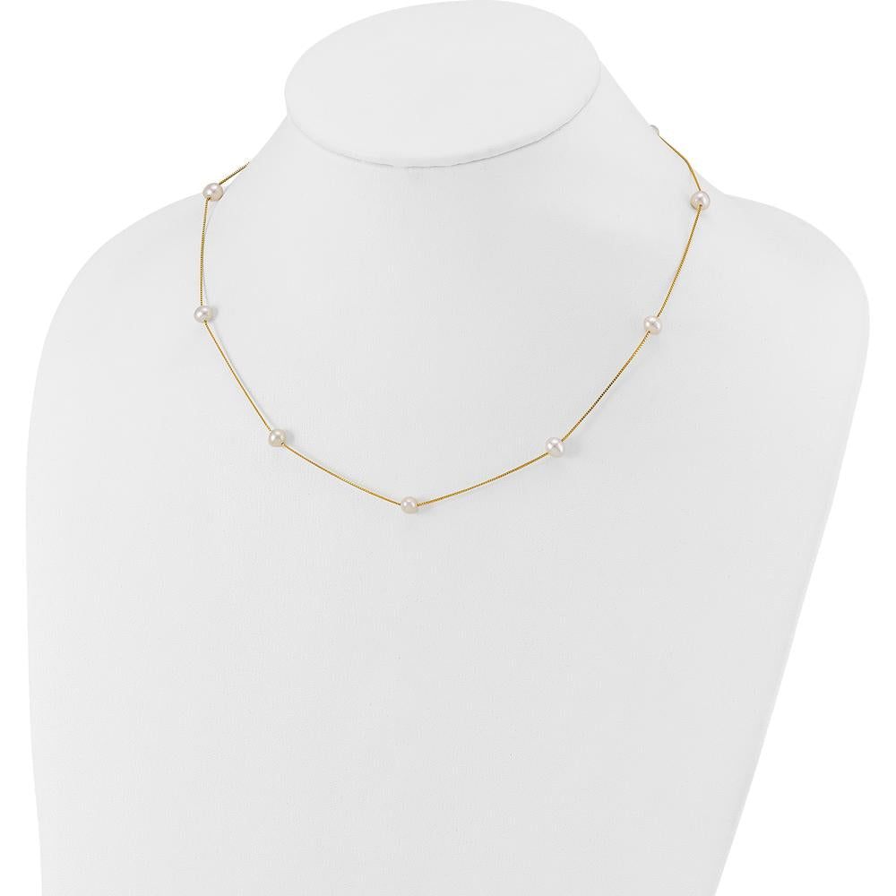 14K Yellow Gold 18-inch Necklace with 9 Freshwater Cultured Pearls - 5-6mm by Monteluci Fine Jewelry