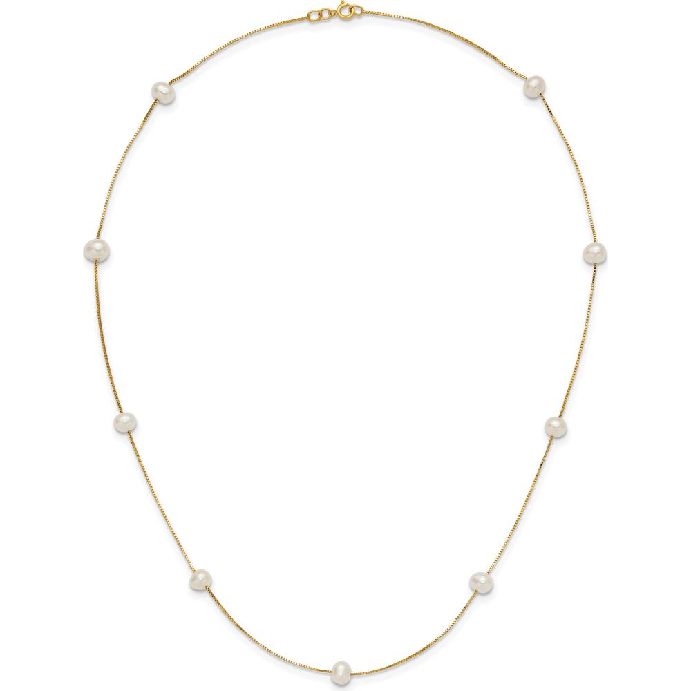 14K Yellow Gold 18-inch Necklace with 9 Freshwater Cultured Pearls - 5-6mm by Monteluci Fine Jewelry
