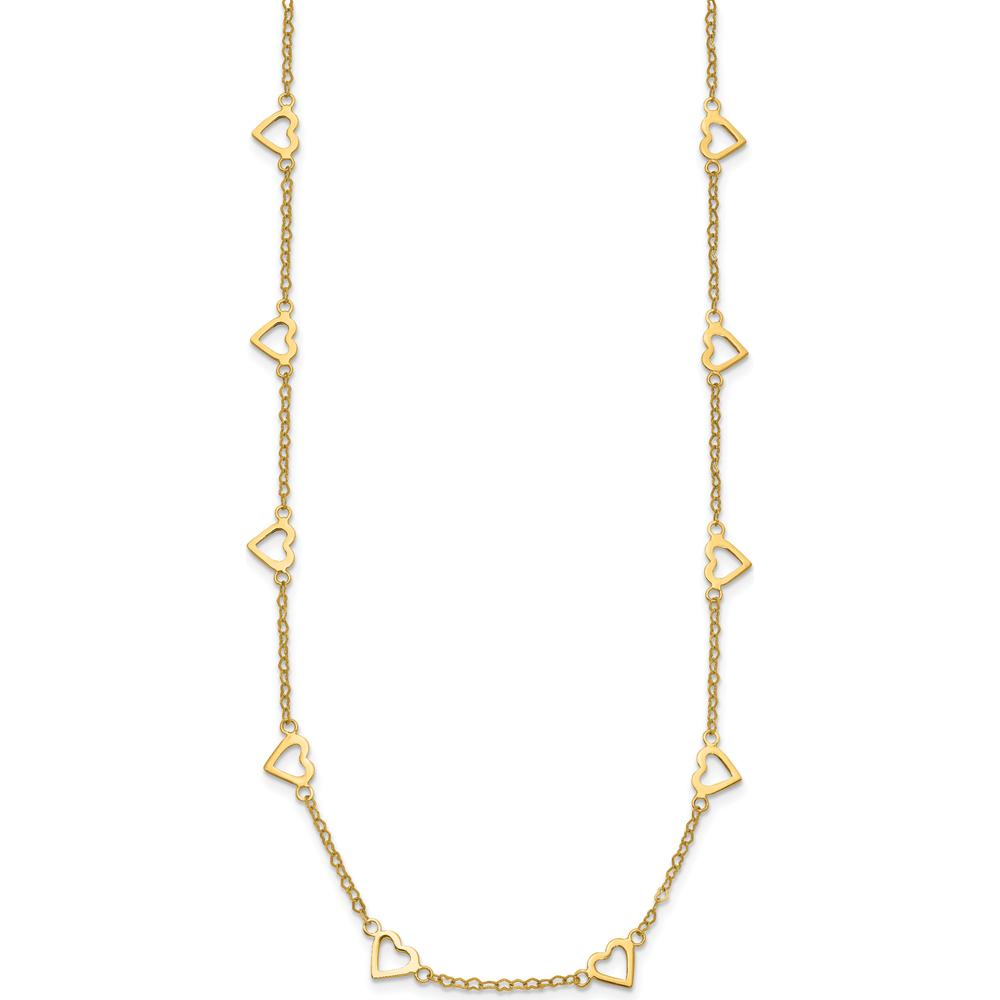 14K Yellow Gold 18-Inch Open Heart Station Necklace with Polished Finish by 0