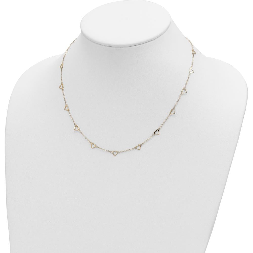 14K Yellow Gold 18-Inch Open Heart Station Necklace with Polished Finish by 0