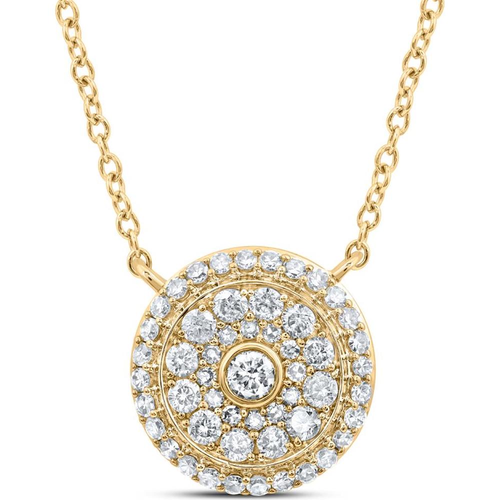 14K Yellow Gold 18-Inch Round Diamond Halo Cluster Necklace - 0.50 Carat Total Diamond Weight