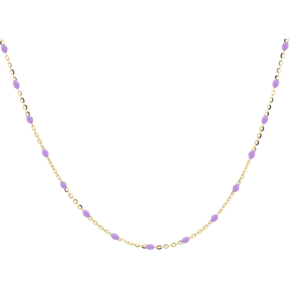 14K Yellow Gold 18-Inch Station Necklace with Delicate Purple Enamel Accents