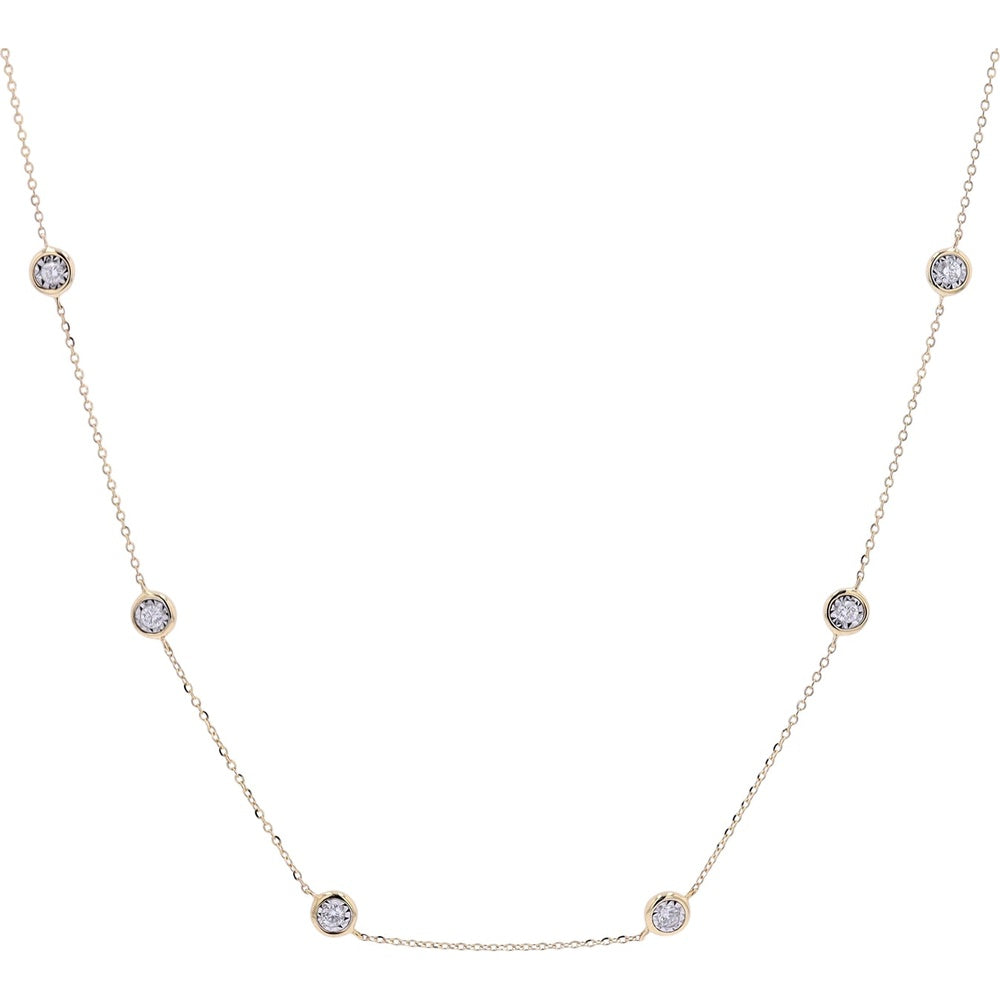 14K Yellow Gold 18 Inch Station Necklace with Miracle Set Round Diamonds - 0.60 Carat Total Diamond Weight