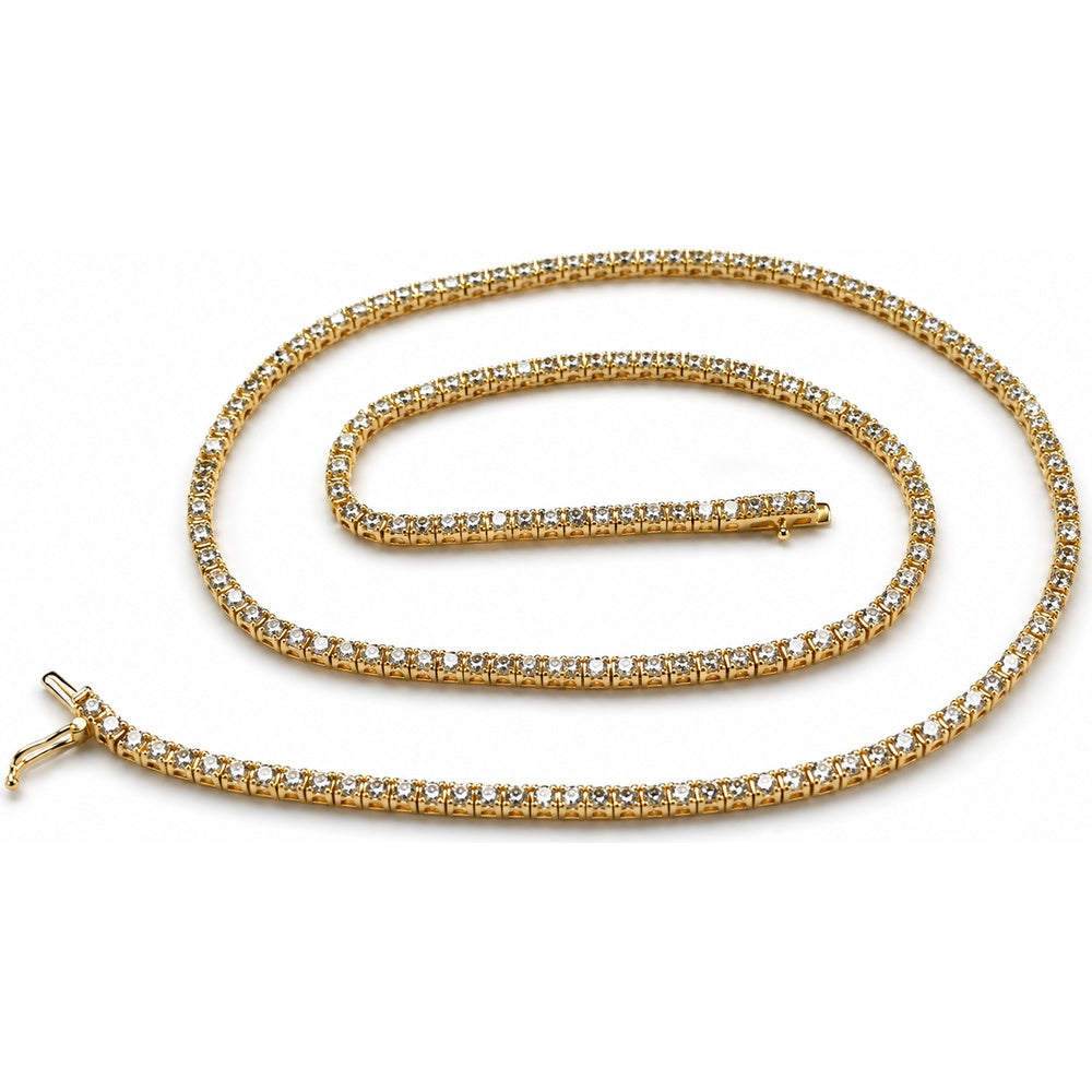 14K Yellow Gold 18 Inch Tennis Necklace with 4-Prong Set Round Lab Grown Diamonds - 7.39 Carat Total Diamond Weight by Auriventus