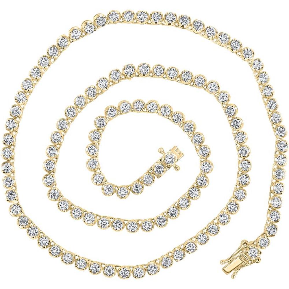 14K Yellow Gold 18-Inch Tennis Necklace with Round Prong-Set Diamonds - 10.25 Carat Total Diamond Weight