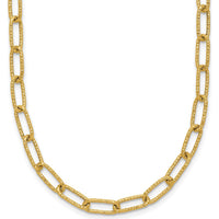 14K Yellow Gold 18-Inch Textured Fancy Open Link Necklace - 3.75mm Width by 0