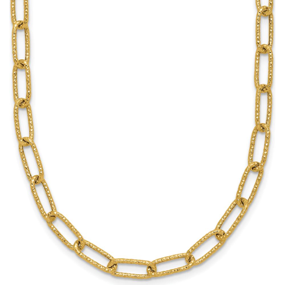 14K Yellow Gold 18-Inch Textured Fancy Open Link Necklace - 3.75mm Width by 0