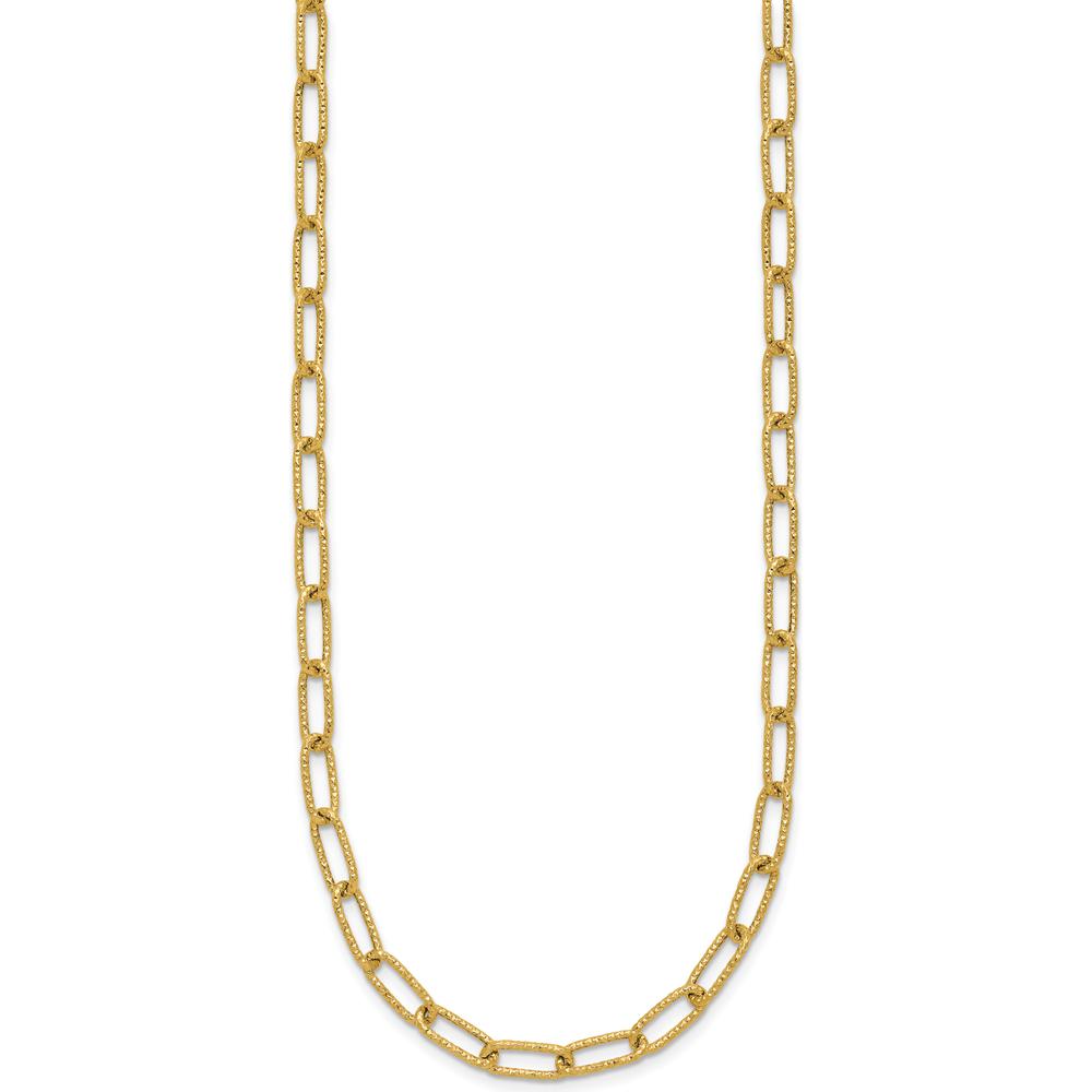 14K Yellow Gold 18-Inch Textured Fancy Open Link Necklace - 3.75mm Width by 0