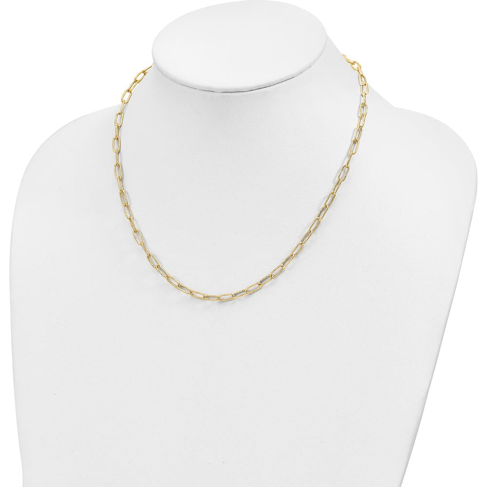 14K Yellow Gold 18-Inch Textured Fancy Open Link Necklace - 3.75mm Width by 0