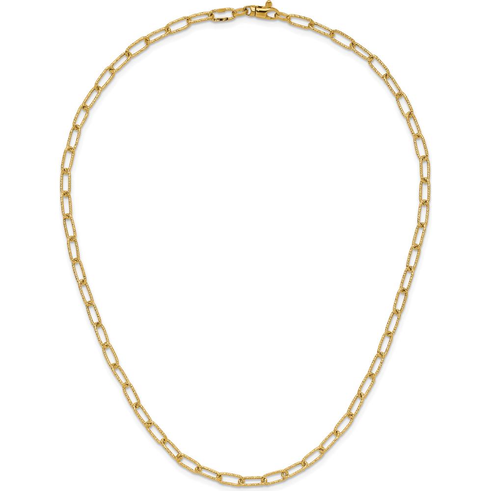 14K Yellow Gold 18-Inch Textured Fancy Open Link Necklace - 3.75mm Width by 0