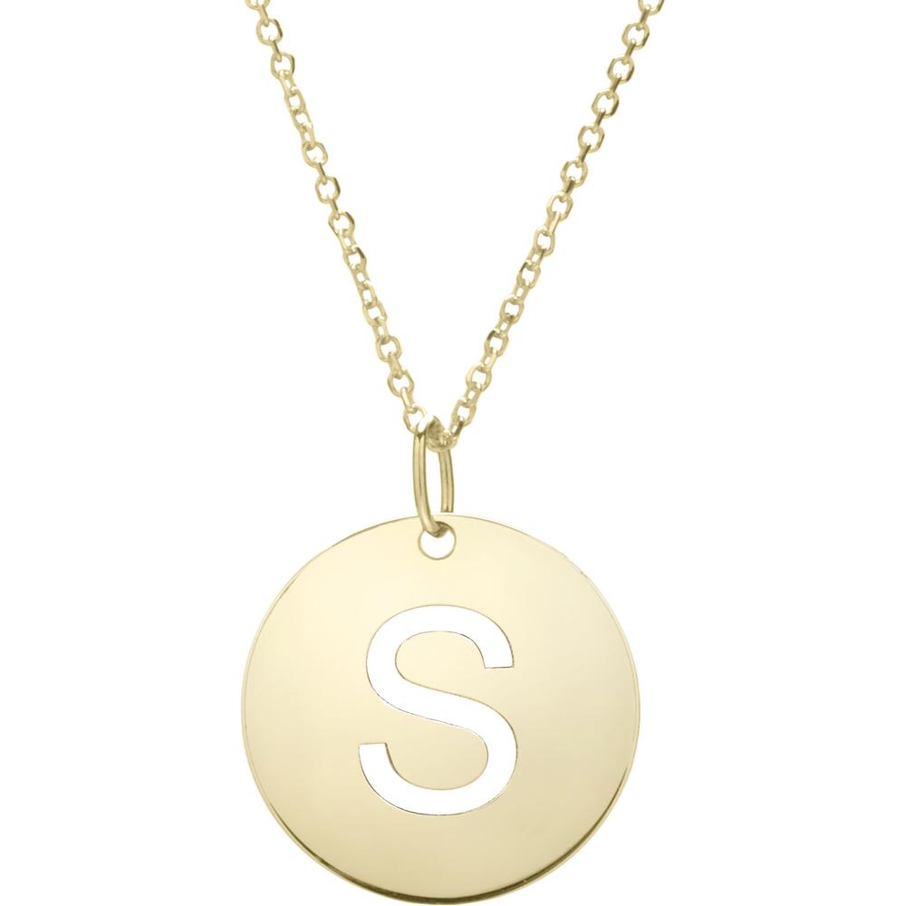 14K Yellow Gold 18" Initial "S" Disc Pendant Necklace - Yours Truly Collection by Orozza Fine Jewelry