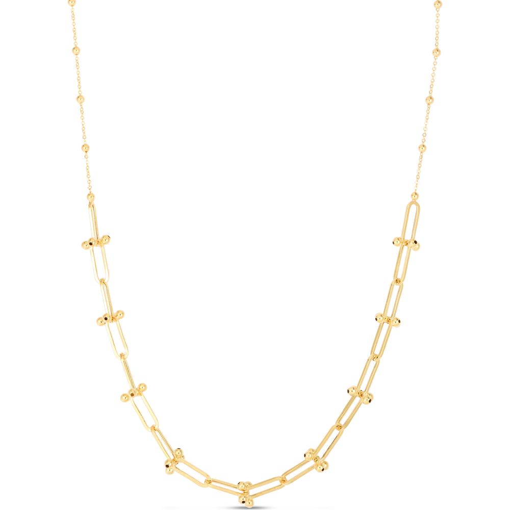 14K Yellow Gold 18" JAX Bead Chain Necklace with Lobster Clasp by Orozza Fine Jewelry