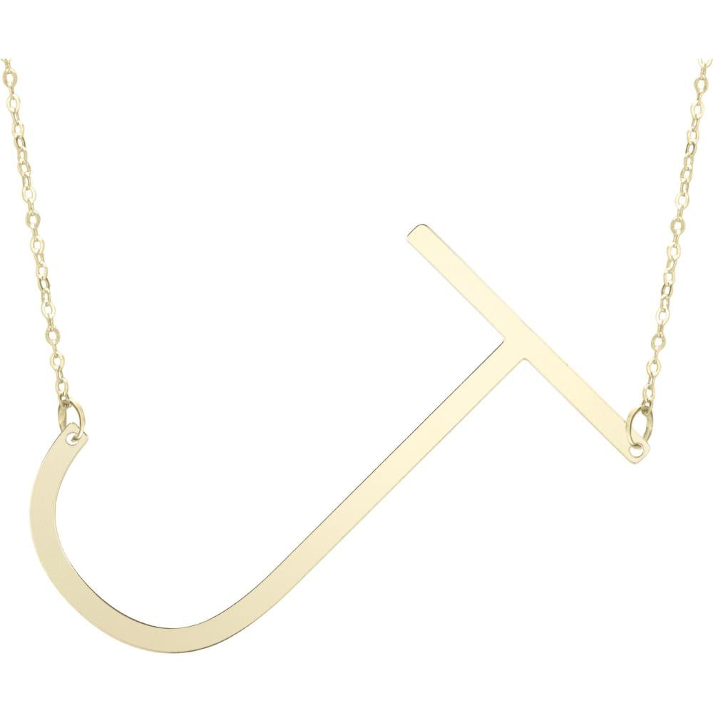 14K Yellow Gold 18" Large Initial J Pendant Necklace by Orozza Fine Jewelry