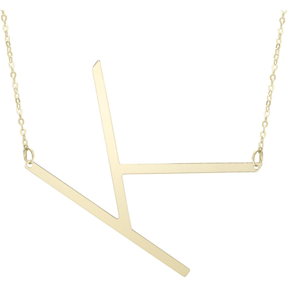 14K Yellow Gold 18" Large Initial "K" Necklace with Polished Finish by Orozza Fine Jewelry