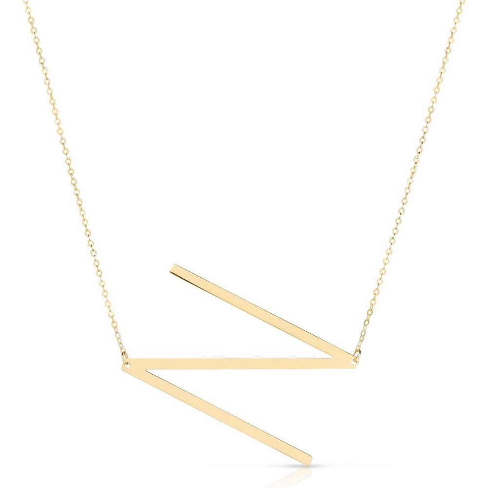 14K Yellow Gold 18" Large Initial "N" Necklace with Polished Finish - Yours Truly Collection by Orozza Fine Jewelry
