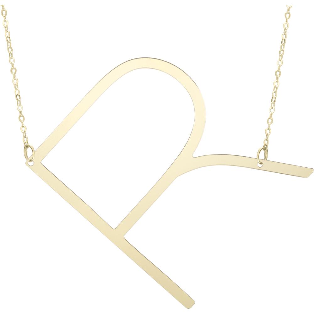 14K Yellow Gold 18" Large Initial "R" Pendant Necklace - Polished Finish by Orozza Fine Jewelry