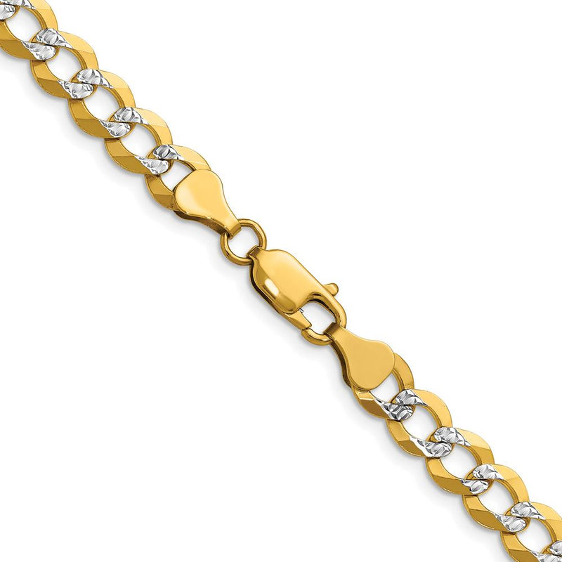 14K Yellow Gold 18" Lightweight Pavé Flat Cuban Chain - 7.2mm Width by Oro Pregiato