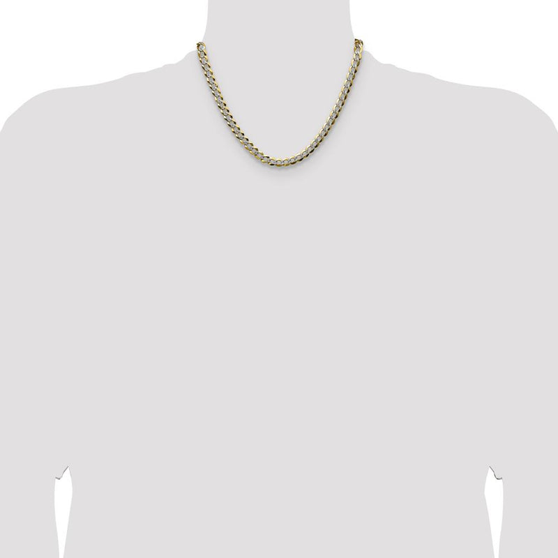 14K Yellow Gold 18" Lightweight Pavé Flat Cuban Chain - 7.2mm Width by Oro Pregiato