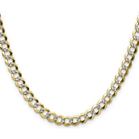 14K Yellow Gold 18" Lightweight Pavé Flat Cuban Chain Necklace with Rhodium Accents by Oro Pregiato