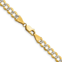 14K Yellow Gold 18" Lightweight Pavé Flat Cuban Chain Necklace with Rhodium Accents by Oro Pregiato