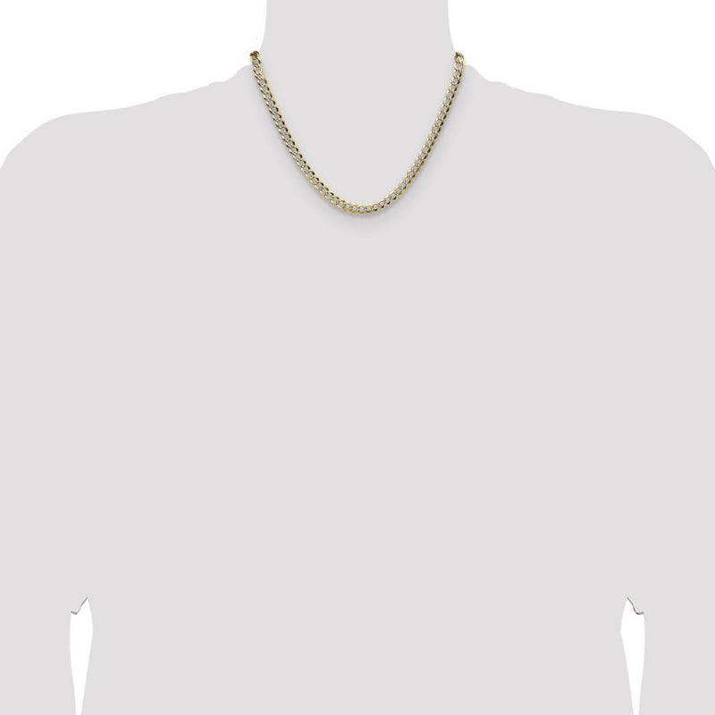 14K Yellow Gold 18" Lightweight Pavé Flat Cuban Chain Necklace with Rhodium Accents by Oro Pregiato