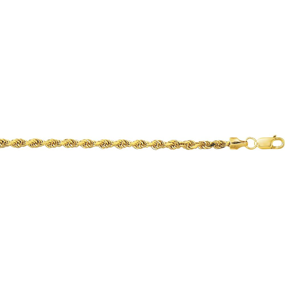 14K Yellow Gold 18" Lite Rope Chain Necklace with Diamond-Cut Texture - 3.2mm by Orozza Fine Jewelry