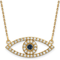 14K Yellow Gold 18" Medium Evil Eye Necklace with Diamond and Sapphire Pendant - 0.142 Carat Total Diamond and Sapphire Weight by Oro Pregiato