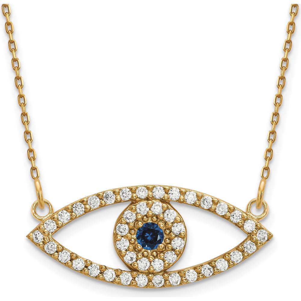 14K Yellow Gold 18" Medium Evil Eye Necklace with Diamond and Sapphire Pendant - 0.142 Carat Total Diamond and Sapphire Weight by Oro Pregiato