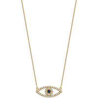 14K Yellow Gold 18" Medium Evil Eye Necklace with Diamond and Sapphire Pendant - 0.142 Carat Total Diamond and Sapphire Weight by Oro Pregiato