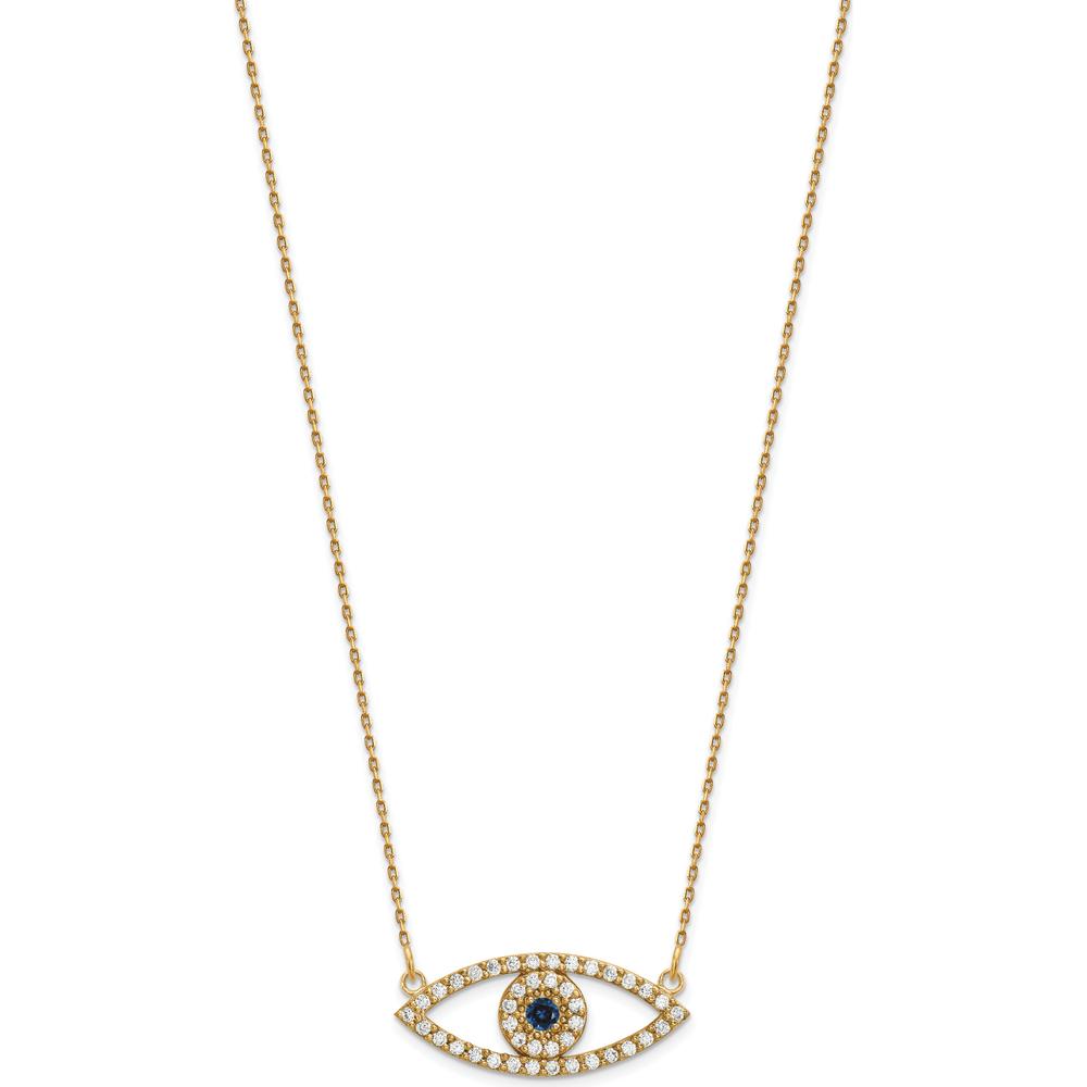 14K Yellow Gold 18" Medium Evil Eye Necklace with Diamond and Sapphire Pendant - 0.142 Carat Total Diamond and Sapphire Weight by Oro Pregiato
