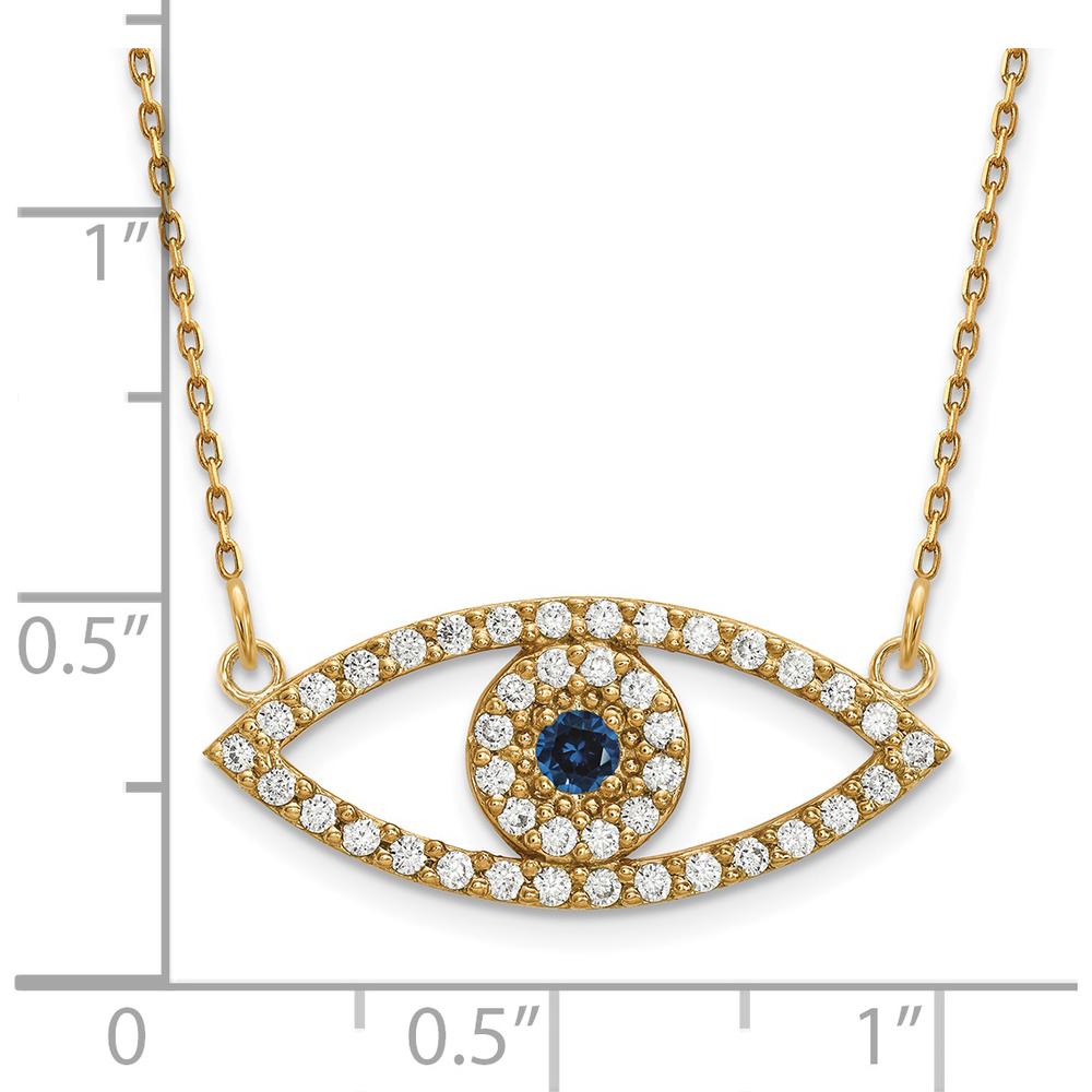 14K Yellow Gold 18" Medium Evil Eye Necklace with Diamond and Sapphire Pendant - 0.142 Carat Total Diamond and Sapphire Weight by Oro Pregiato