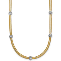 14K Yellow Gold 18" Mesh Necklace with Rhodium Diamond-Cut Beads by 0