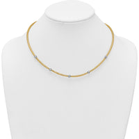 14K Yellow Gold 18" Mesh Necklace with Rhodium Diamond-Cut Beads by 0