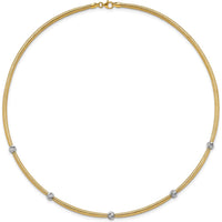 14K Yellow Gold 18" Mesh Necklace with Rhodium Diamond-Cut Beads by 0