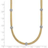 14K Yellow Gold 18" Mesh Necklace with Rhodium Diamond-Cut Beads by 0