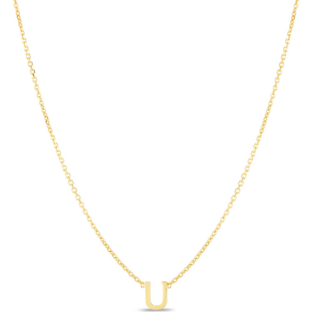 14K Yellow Gold 18" Mini Initial "U" Pendant Necklace - Yours Truly Collection by Orozza Fine Jewelry